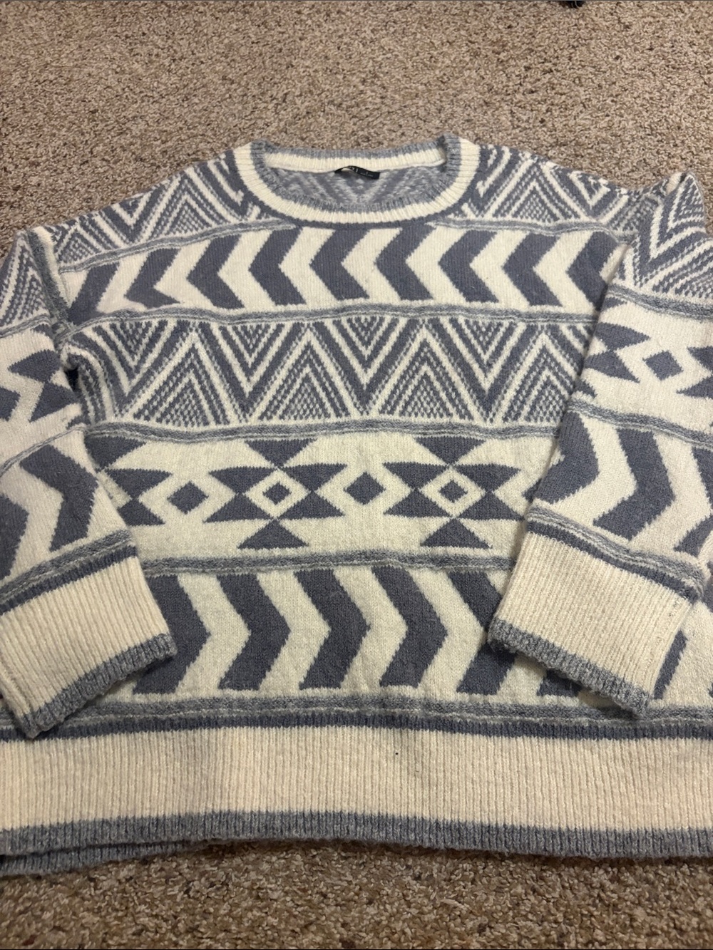 Very J Men's Geometric Crewneck Sweater in Cream and Gray